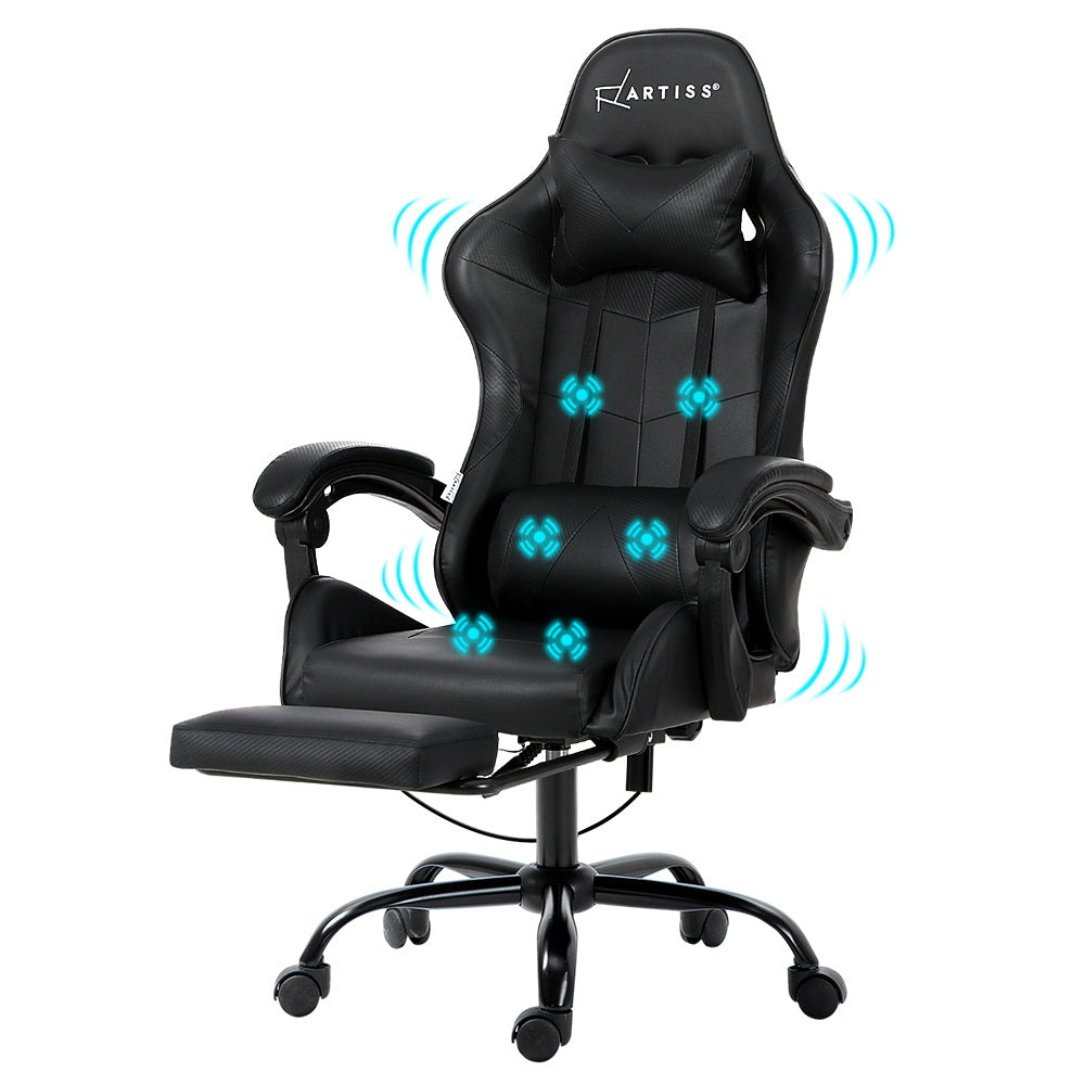 Artiss 6 Point Massage Gaming Office Chair Footrest Black-0