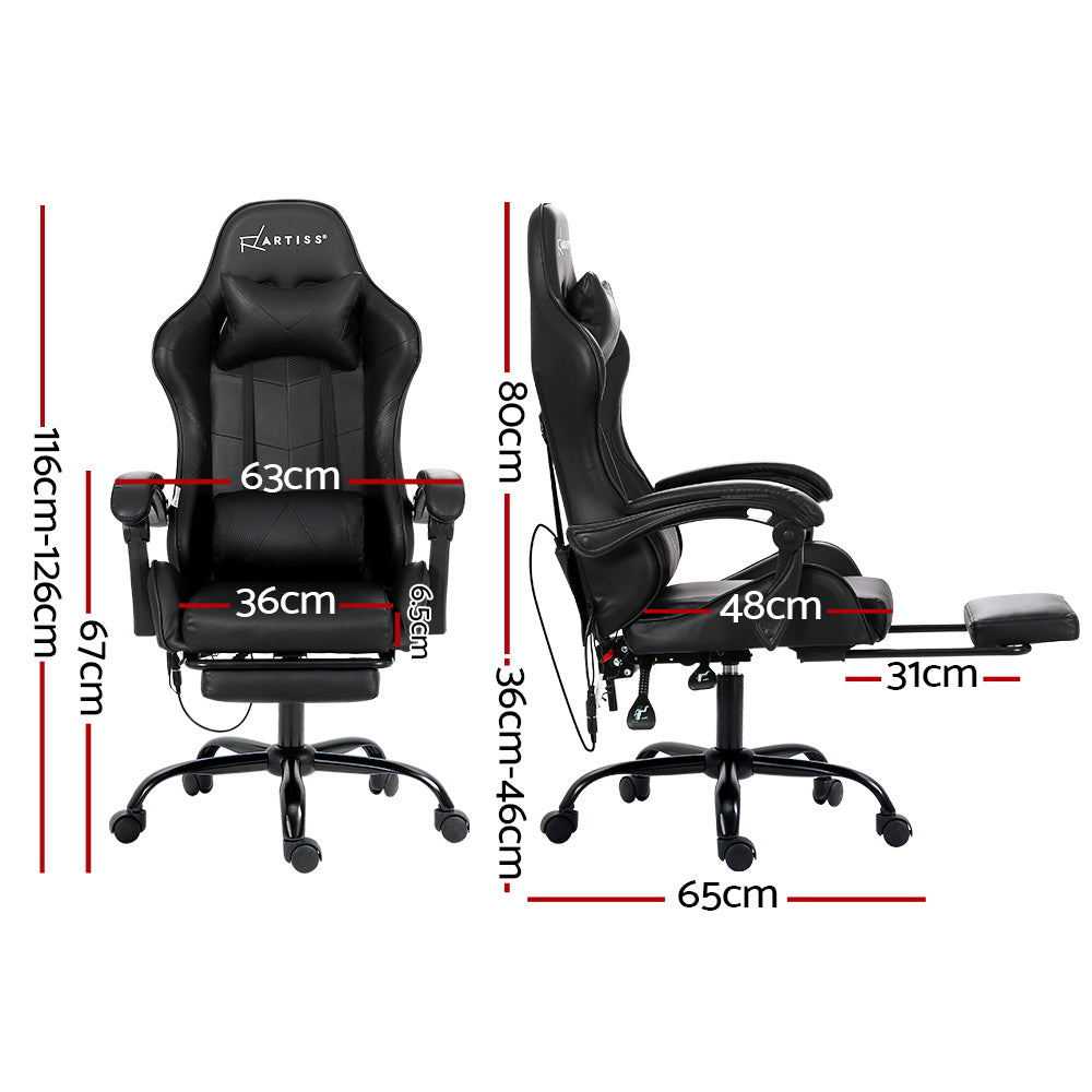 Artiss 6 Point Massage Gaming Office Chair Footrest Black-1