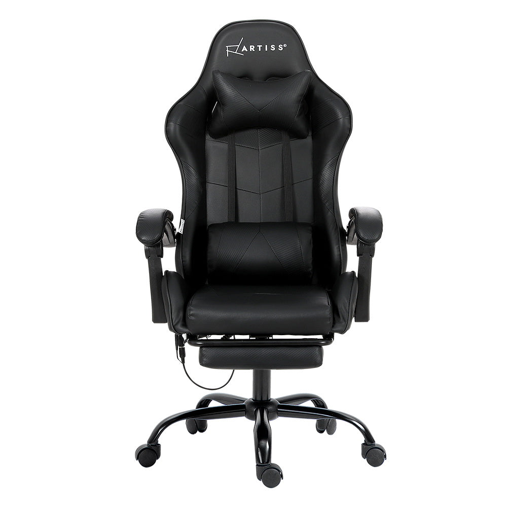 Artiss 6 Point Massage Gaming Office Chair Footrest Black-2