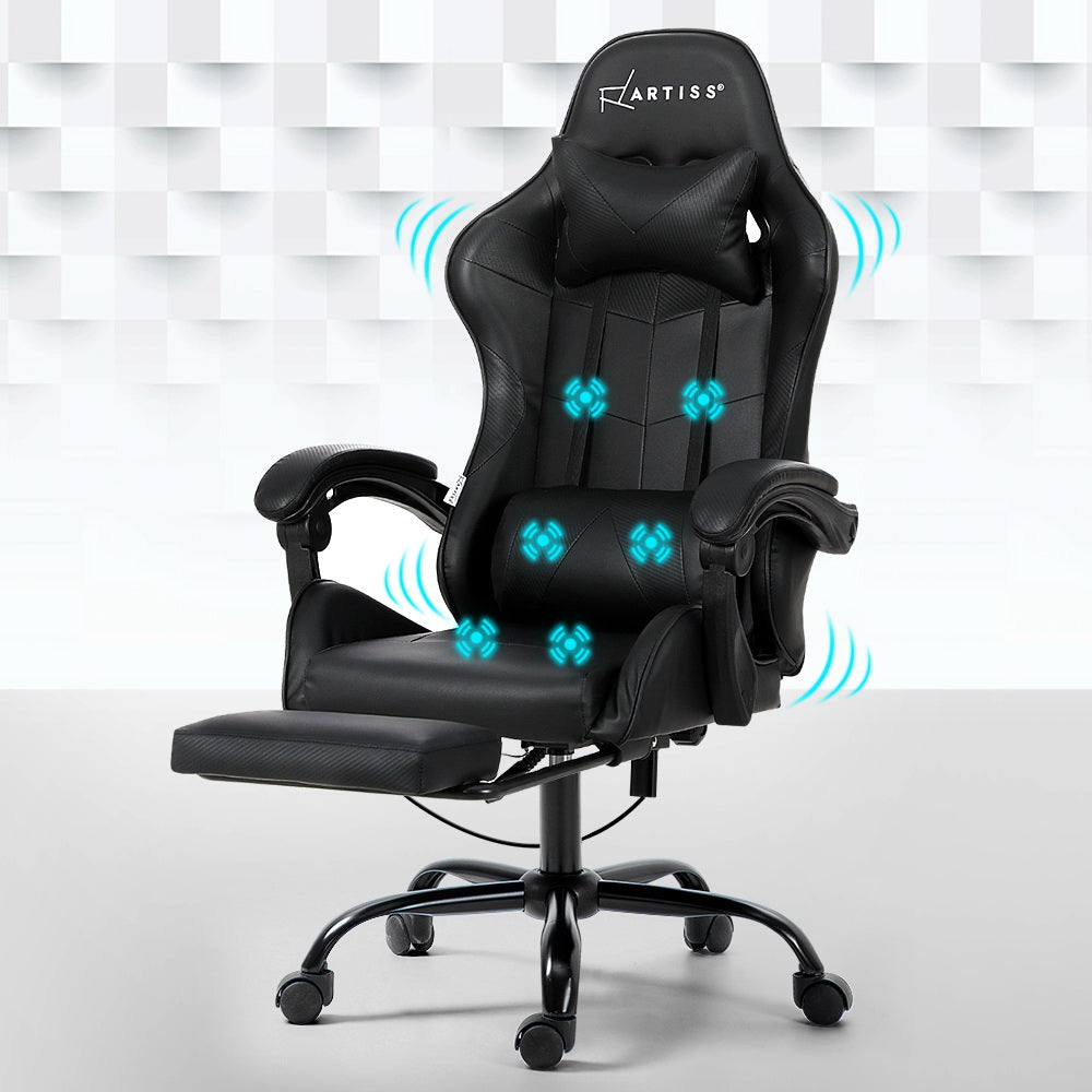 Artiss 6 Point Massage Gaming Office Chair Footrest Black-6