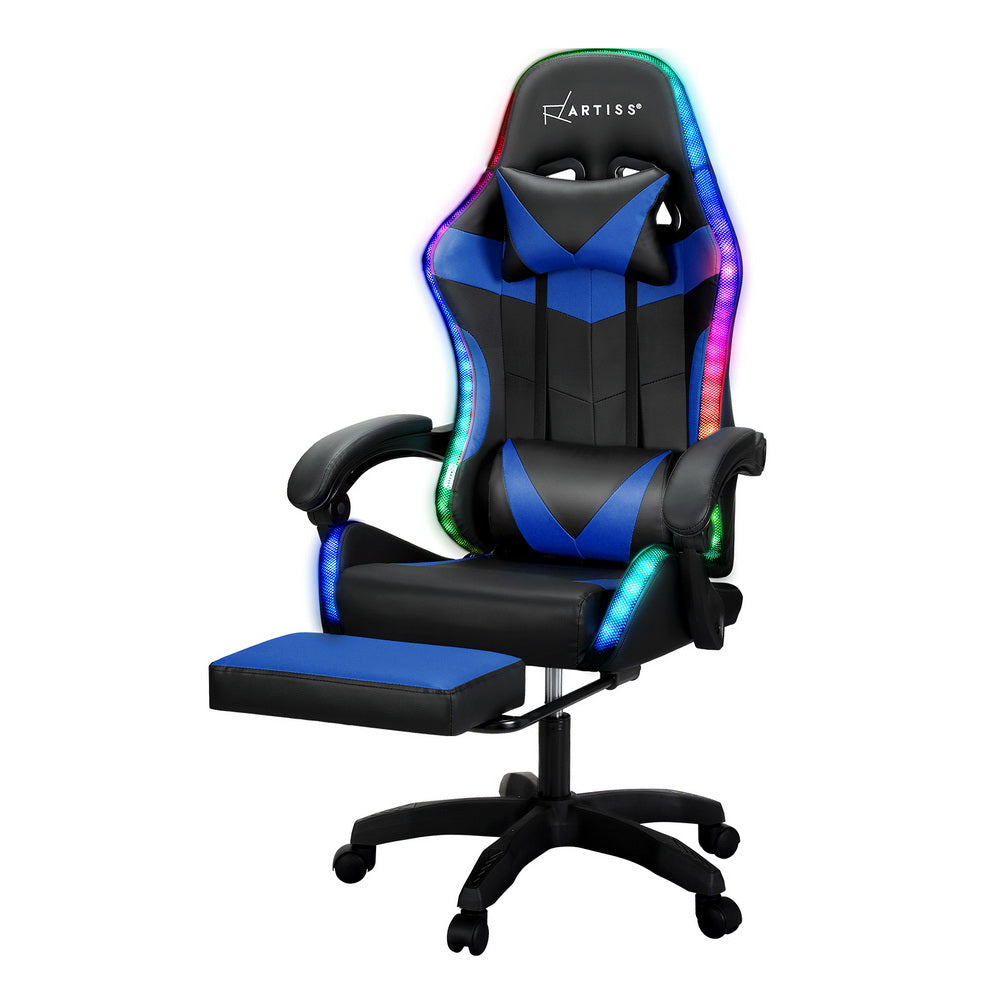 Artiss 6 Point Massage Gaming Office Chair 7 LED Footrest Blue-0