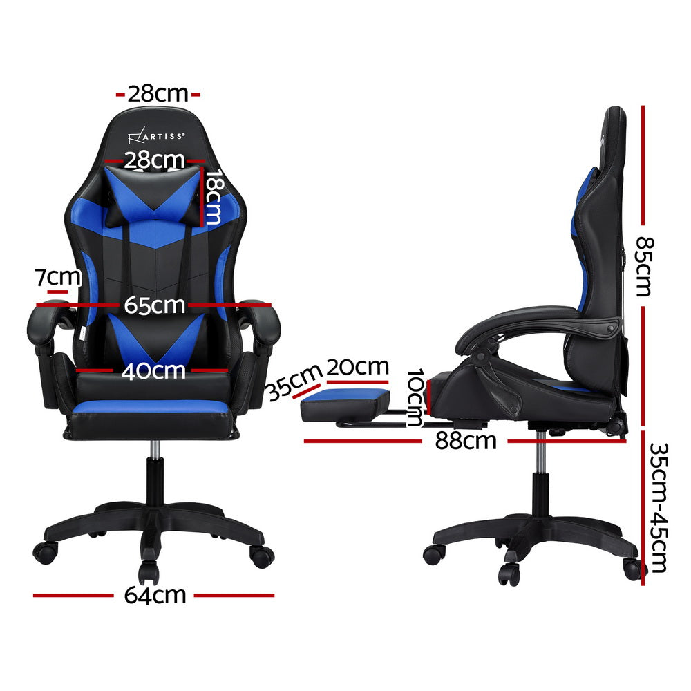 Artiss 6 Point Massage Gaming Office Chair 7 LED Footrest Blue-1