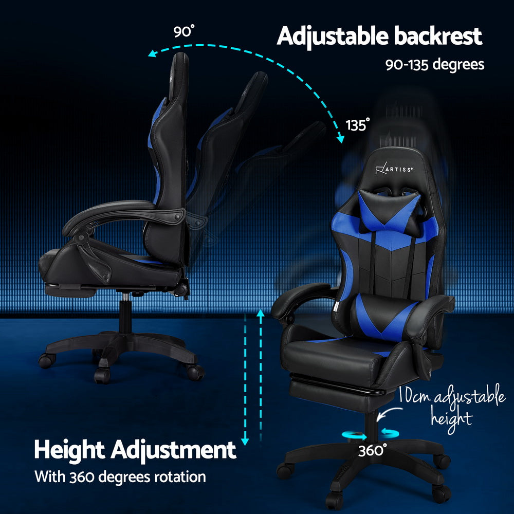 Artiss 6 Point Massage Gaming Office Chair 7 LED Footrest Blue-5