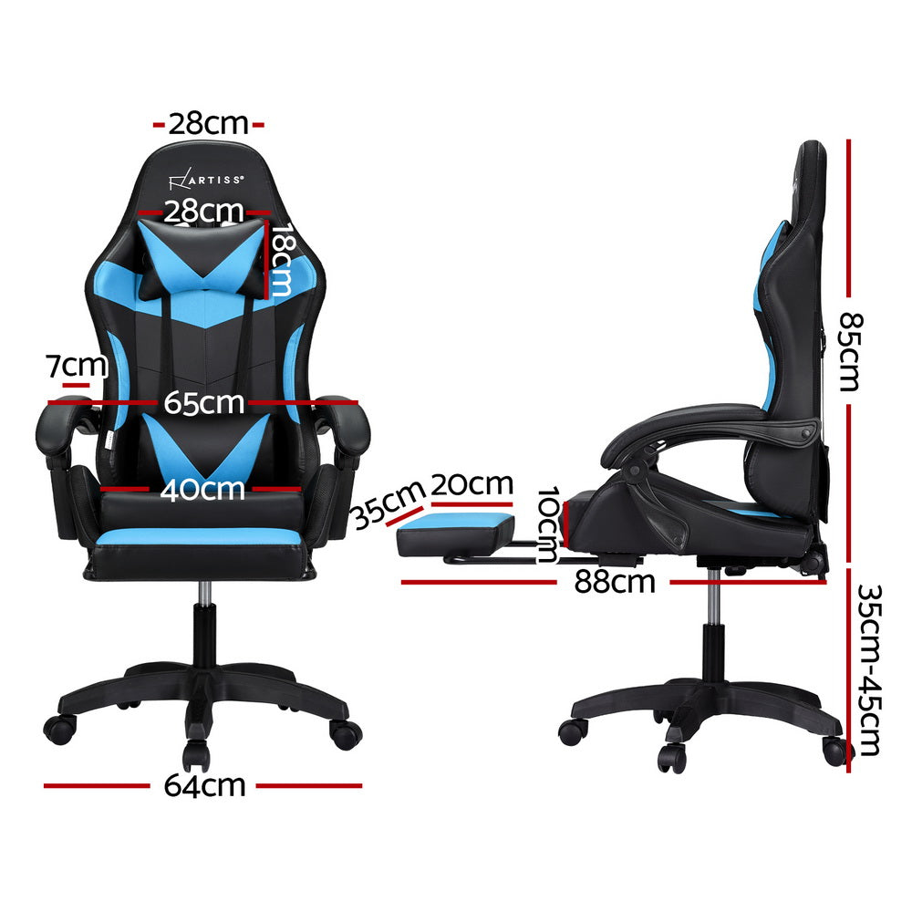 Artiss 6 Point Massage Gaming Office Chair 7 LED Footrest Cyan Blue-1