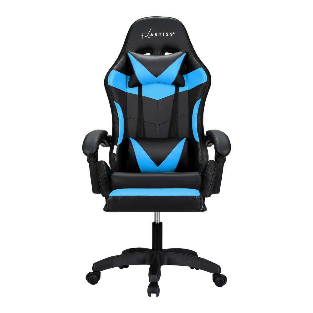 Artiss 6 Point Massage Gaming Office Chair 7 LED Footrest Cyan Blue-2