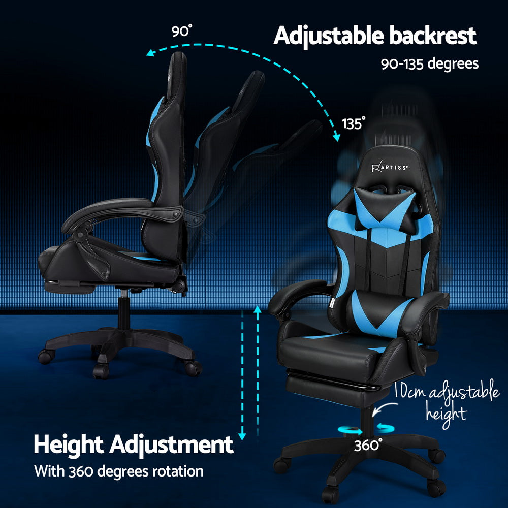 Artiss 6 Point Massage Gaming Office Chair 7 LED Footrest Cyan Blue-5