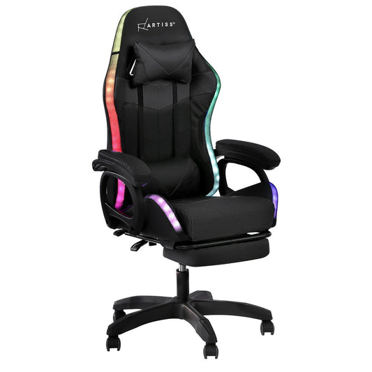 Artiss Gaming Office Chair 12 RGB LED Massage Computer Work Seat Footrest Black-0