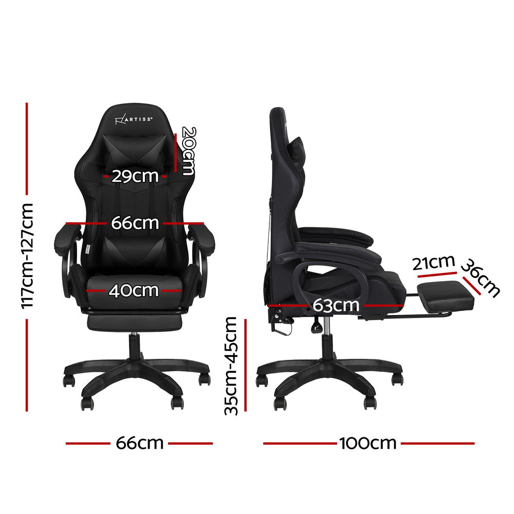 Artiss Gaming Office Chair 12 RGB LED Massage Computer Work Seat Footrest Black-1