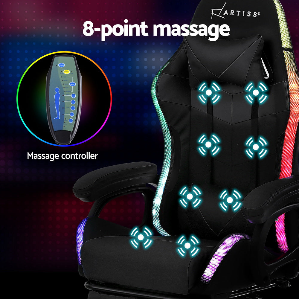 Artiss Gaming Office Chair 12 RGB LED Massage Computer Work Seat Footrest Black-4