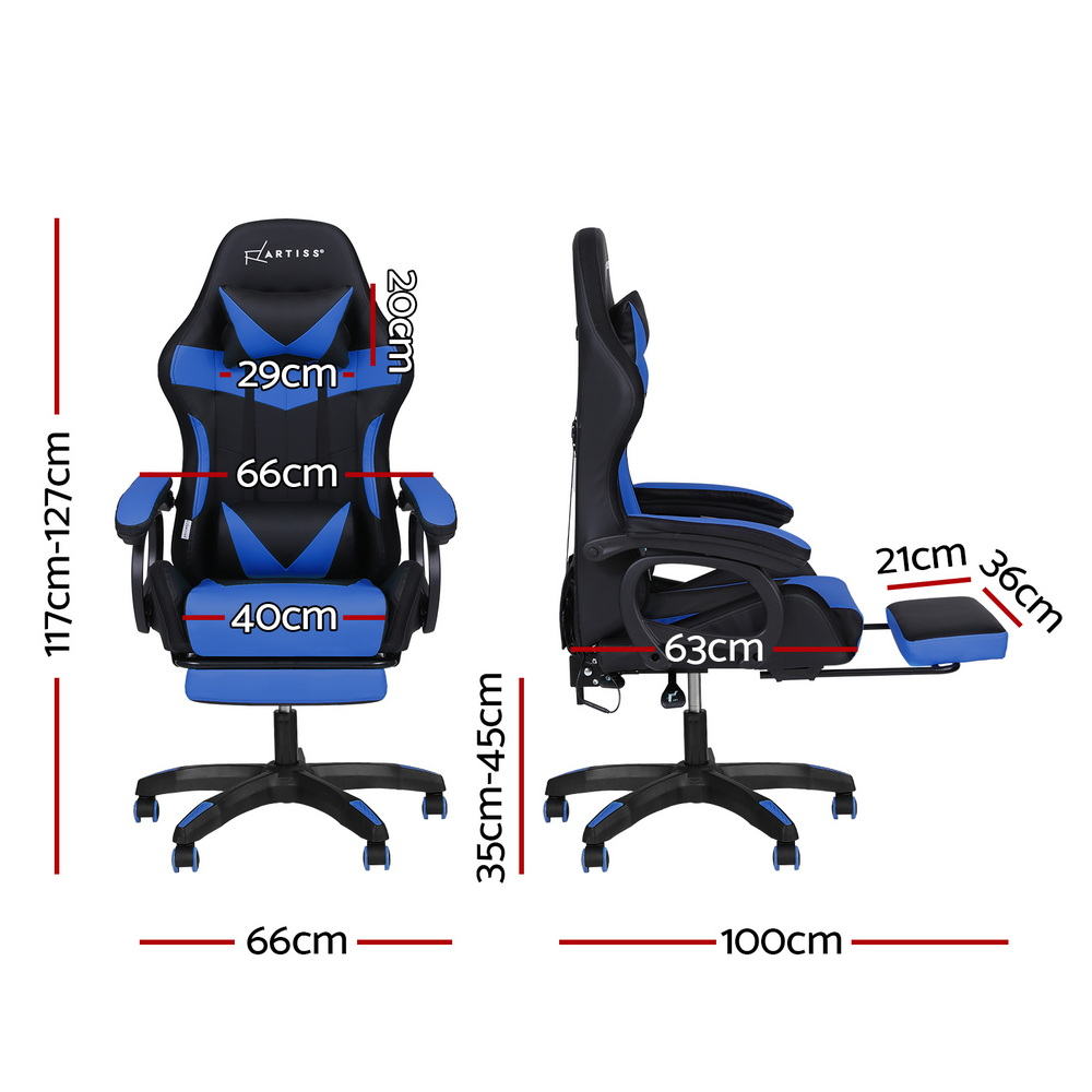 Artiss Gaming Office Chair 12 RGB LED Massage Computer Work Seat Footrest Blue-1