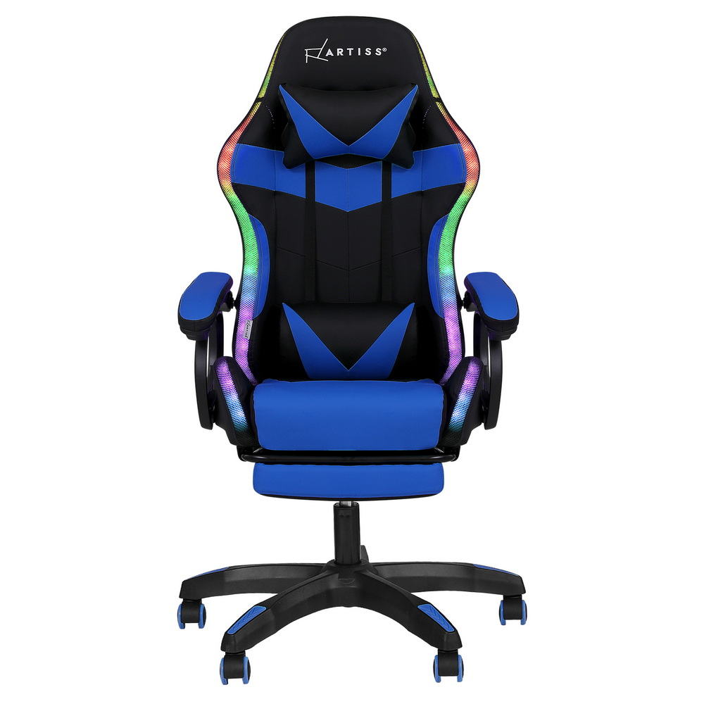 Artiss Gaming Office Chair 12 RGB LED Massage Computer Work Seat Footrest Blue-2