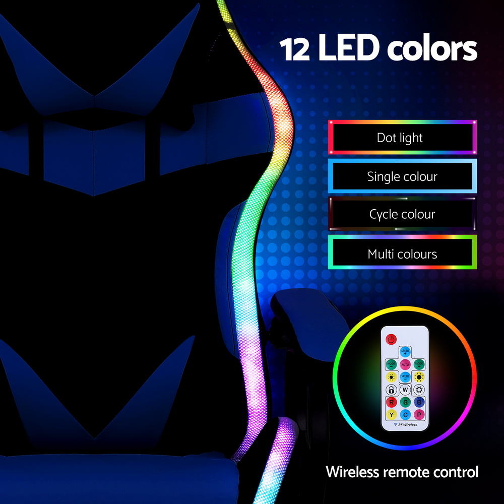 Artiss Gaming Office Chair 12 RGB LED Massage Computer Work Seat Footrest Blue-5