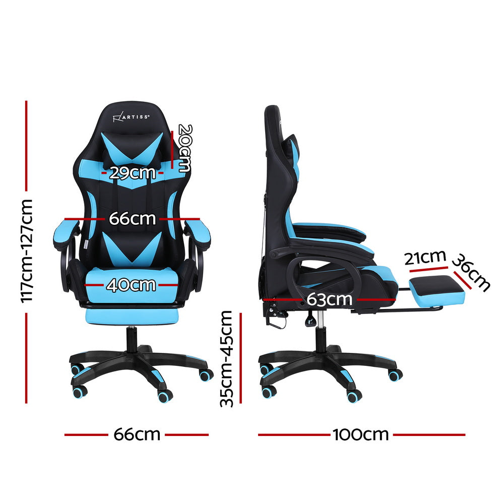 Artiss Gaming Office Chair 12 RGB LED Massage Computer Work Seat Footrest Cyan-1