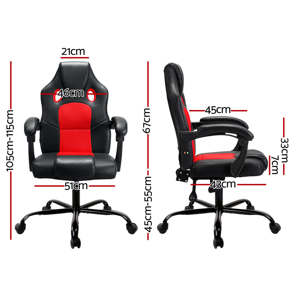 Artiss 2 Point Massage Gaming Office Chair PU Leather Red-1