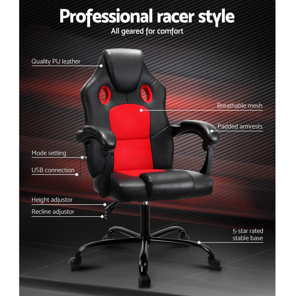 Artiss 2 Point Massage Gaming Office Chair PU Leather Red-2