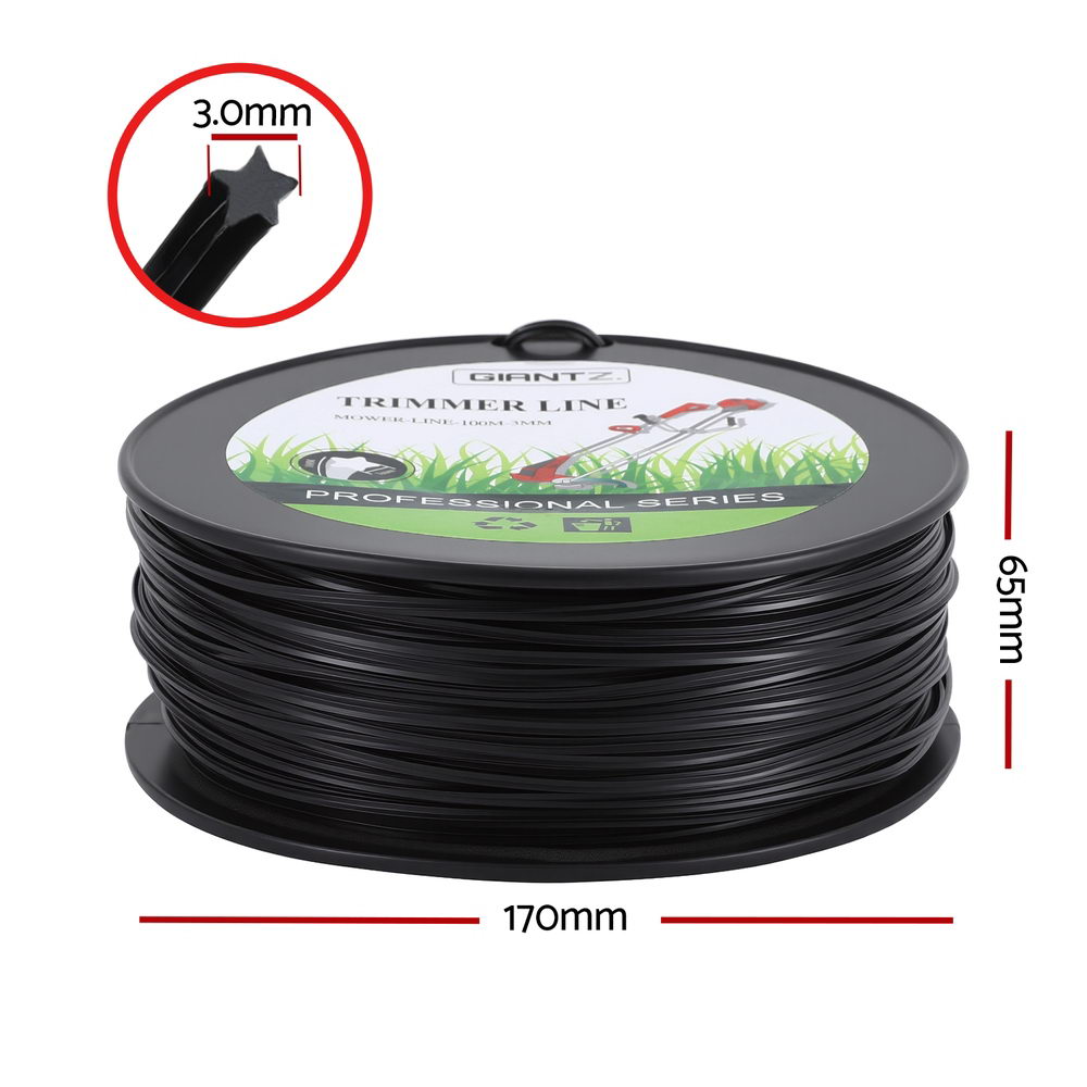 Giantz 100M Whipper Snipper Trimmer Line 3.0mm Star Nylon String Cord Black-1