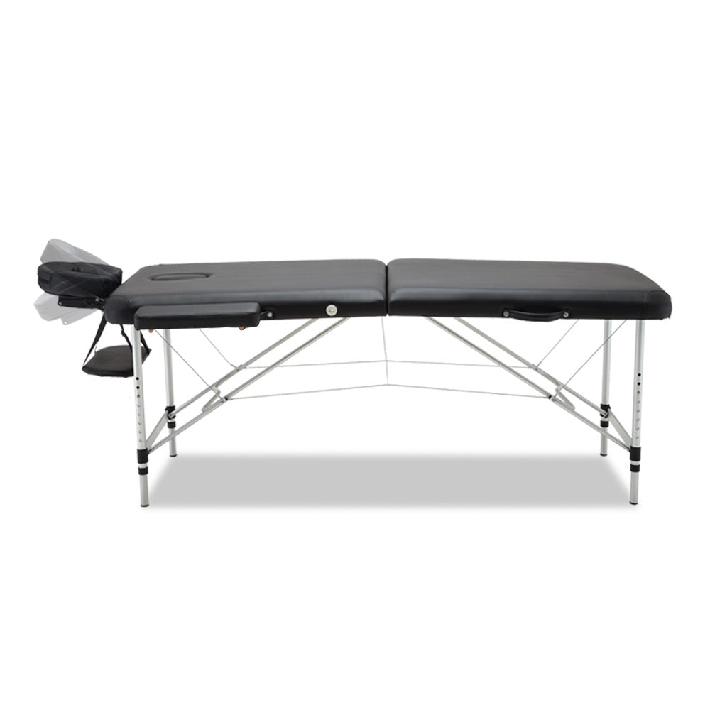 Zenses Massage Table 70cm Portable 2 Fold Aluminium Beauty Bed Black-2