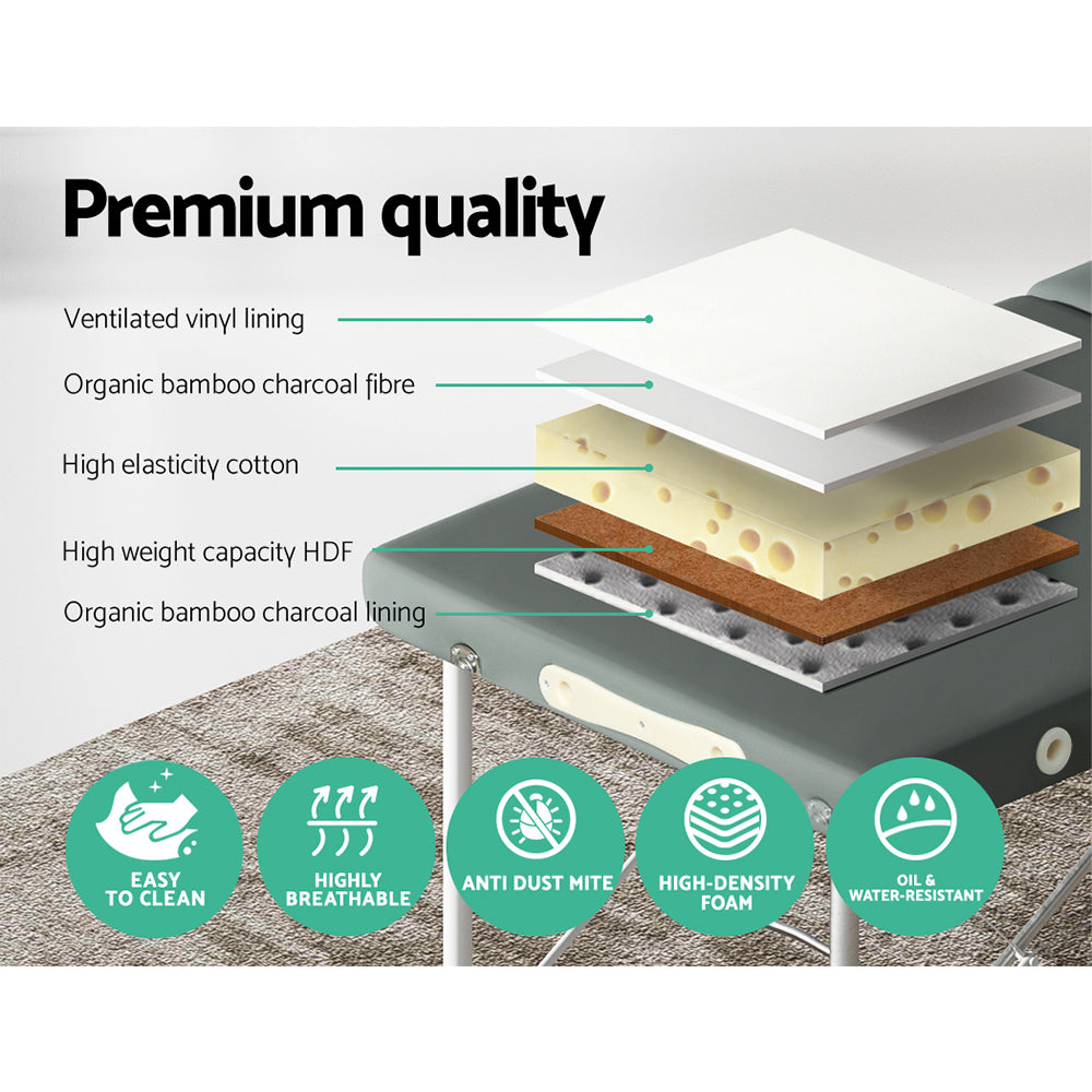 Zenses Massage Table 55cm Portable 2 Fold Aluminium Beauty Bed Grey-4