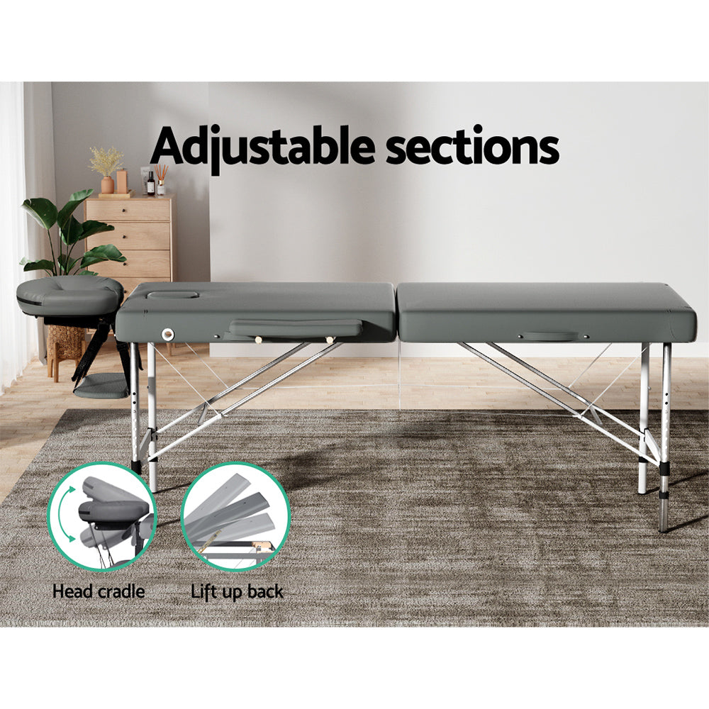 Zenses Massage Table 55cm Portable 2 Fold Aluminium Beauty Bed Grey-5