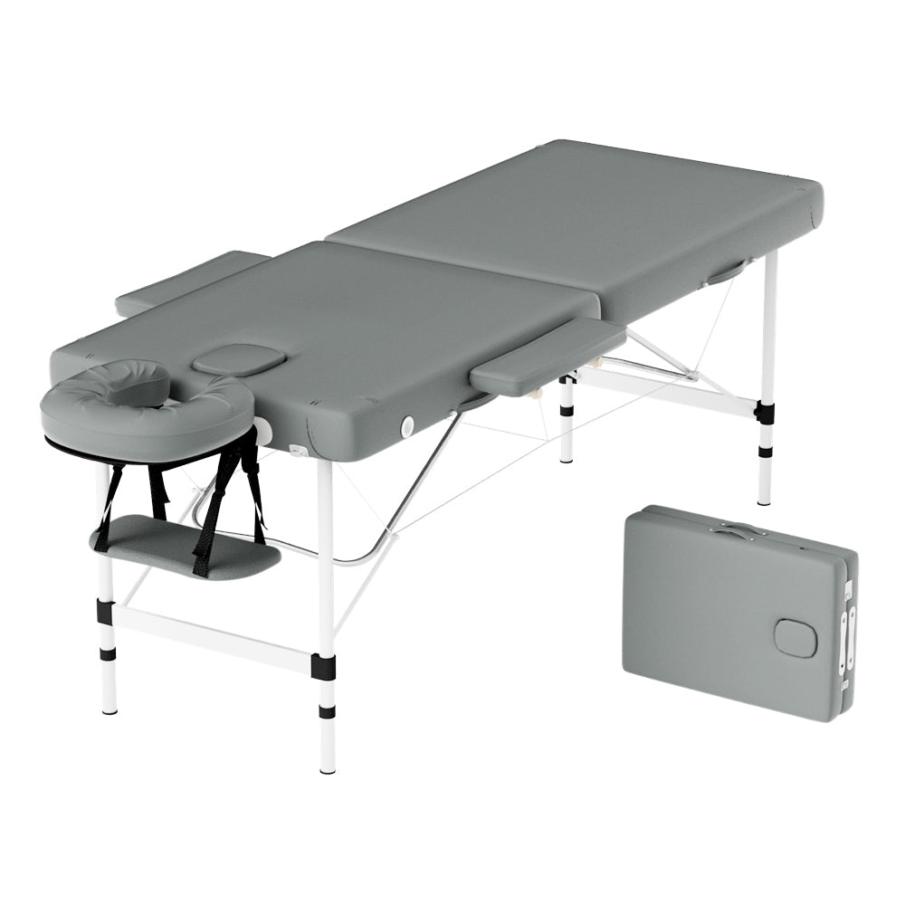 Zenses Massage Table 55cm Portable 2 Fold Aluminium Beauty Bed Grey-6