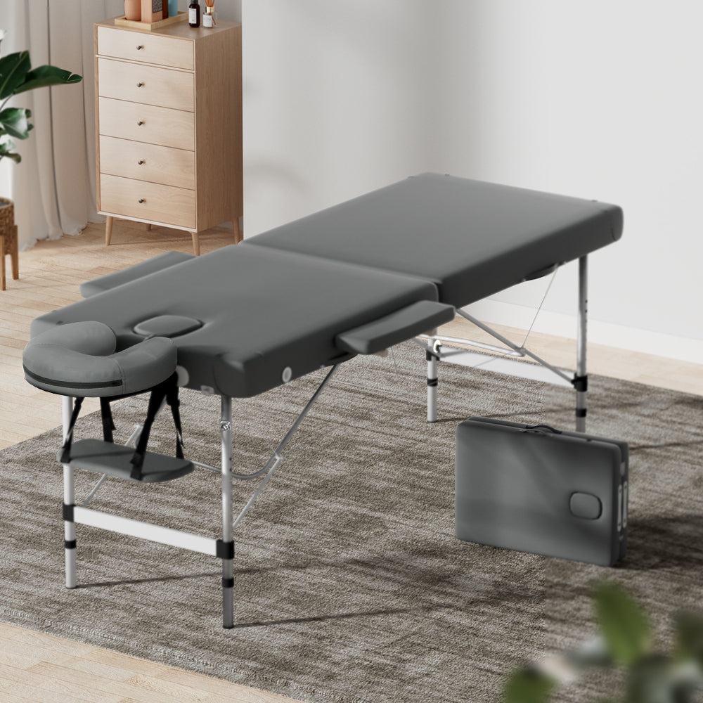 Zenses Massage Table 55cm Portable 2 Fold Aluminium Beauty Bed Grey-7