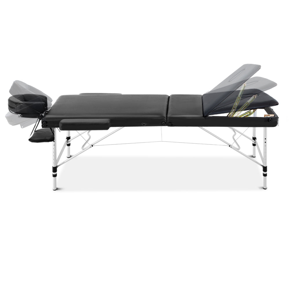 Zenses Massage Table 60cm Portable 3 Fold Aluminium Beauty Bed Black-2