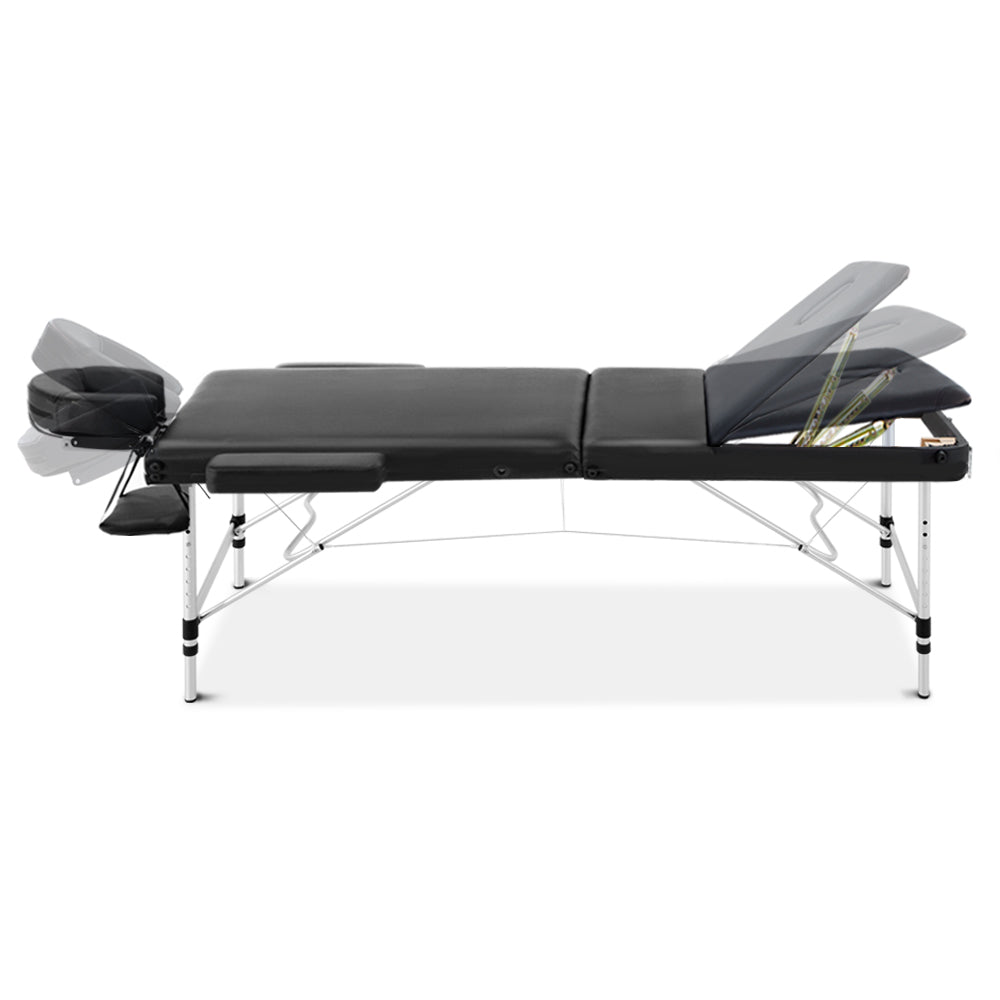 Zenses Massage Table 75cm Portable 3 Fold Aluminium Beauty Bed Black-2