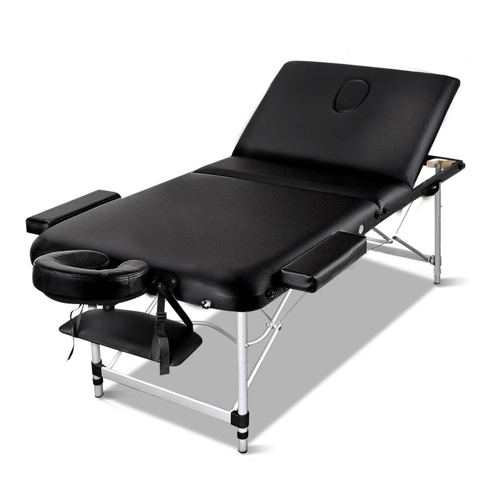 Zenses Massage Table 80cm Portable 3 Fold Aluminium Beauty Bed Black-0