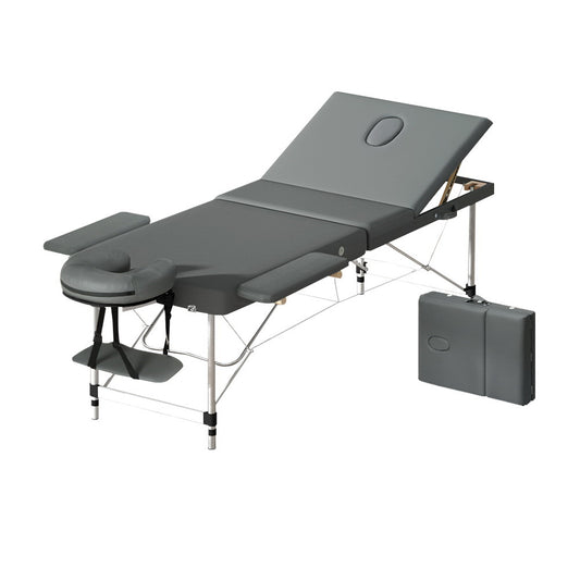 Zenses Massage Table 75cm Portable 3 Fold Aluminium Beauty Bed Grey-0