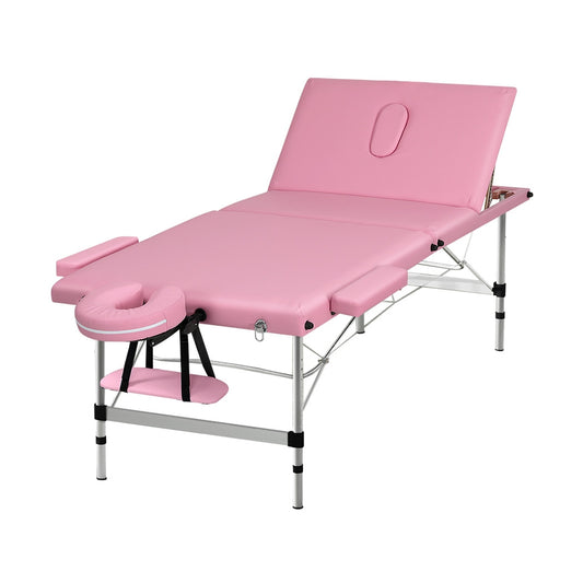 Zenses Massage Table 85cm Portable 3 Fold Aluminium Beauty Bed Pink-0