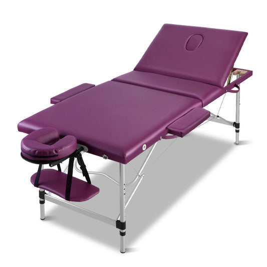 Zenses Massage Table 75cm Portable 3 Fold Aluminium Beauty Bed Violet-0