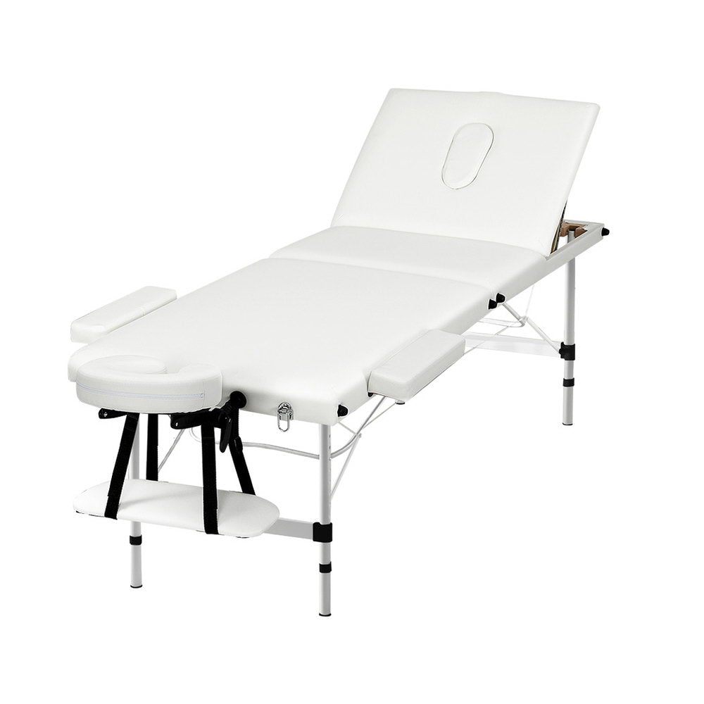 Zenses Massage Table 65cm Portable 3 Fold Aluminium Beauty Bed White-6
