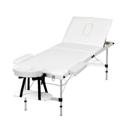 Zenses Massage Table 65cm Portable 3 Fold Aluminium Beauty Bed White-0