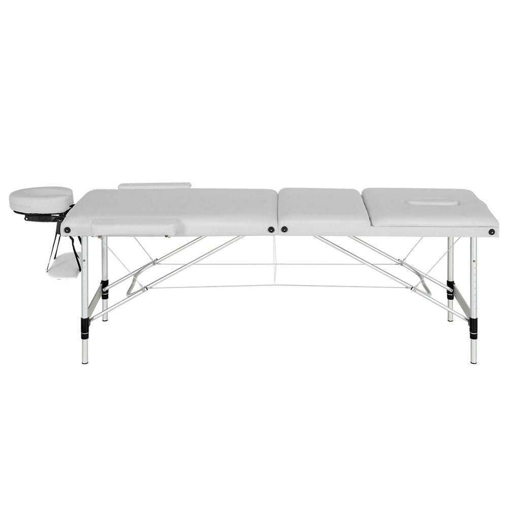 Zenses Massage Table 65cm Portable 3 Fold Aluminium Beauty Bed White-2