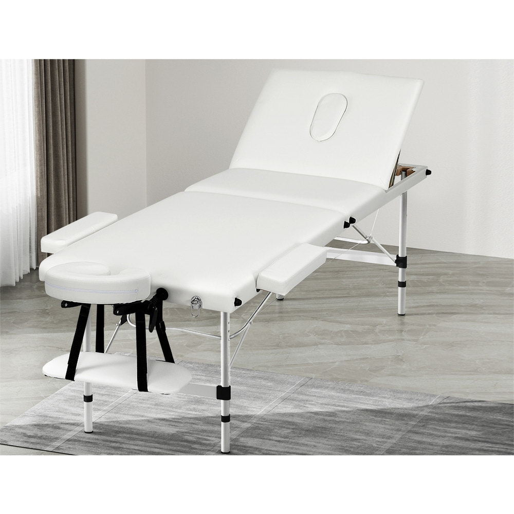Zenses Massage Table 65cm Portable 3 Fold Aluminium Beauty Bed White-0