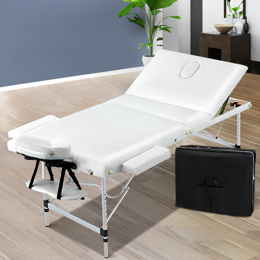 Zenses Massage Table 75cm Portable 3 Fold Aluminium Beauty Bed White-0