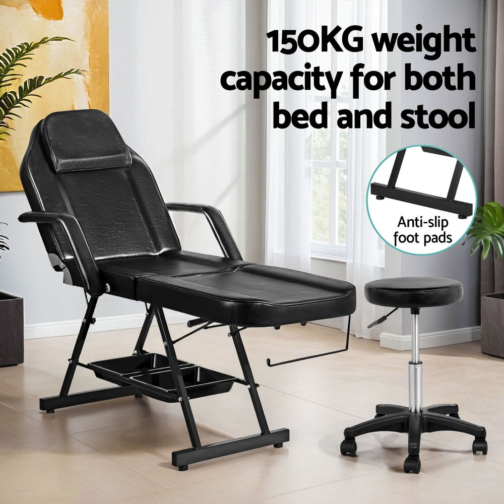 Zenses Massage Table Adjustable Salon Bed Chair 3-Fold Black-5