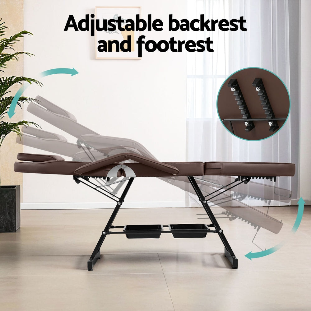 Zenses Massage Table Adjustable Salon Bed Chair 3-Fold Brown-3