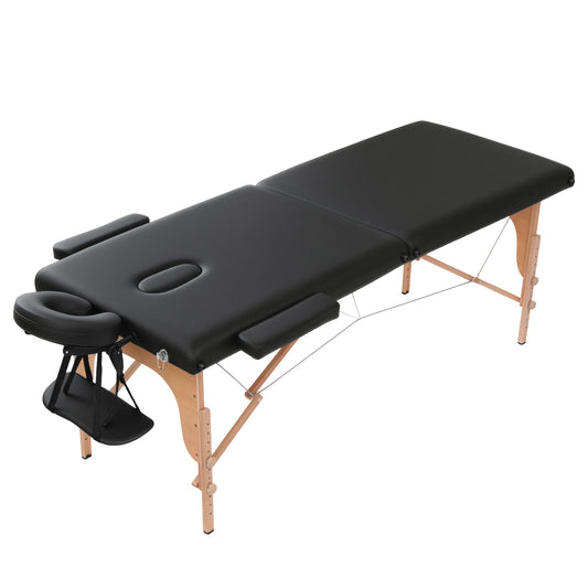 Zenses Massage Table 70cm Portable 2 Fold Wooden Beauty Waxing Therapy Bed Black