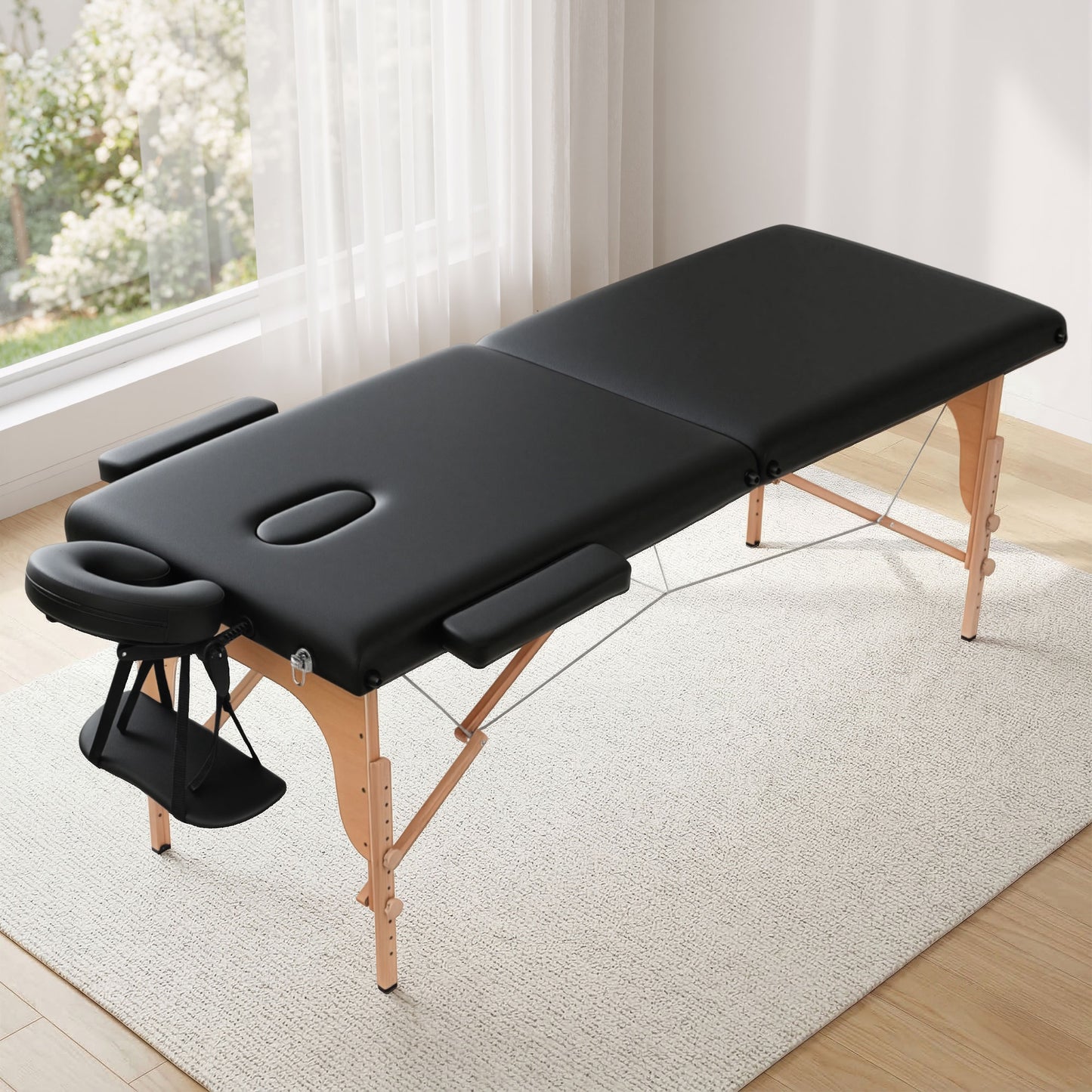 Zenses Massage Table 70cm Portable 2 Fold Wooden Beauty Waxing Therapy Bed Black
