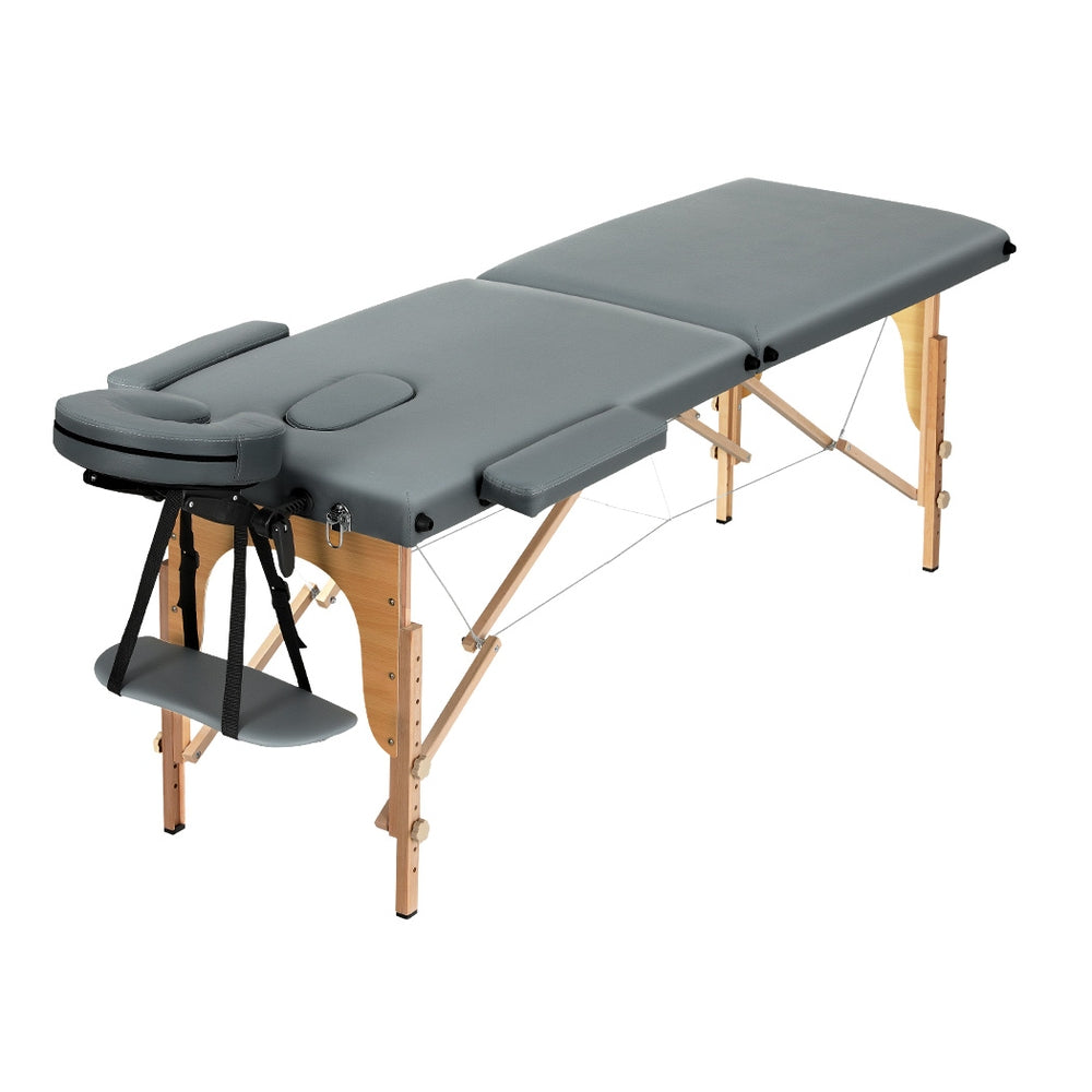 Zenses Massage Table 56cm Portable 2 Fold Wooden Beauty Bed Grey-0