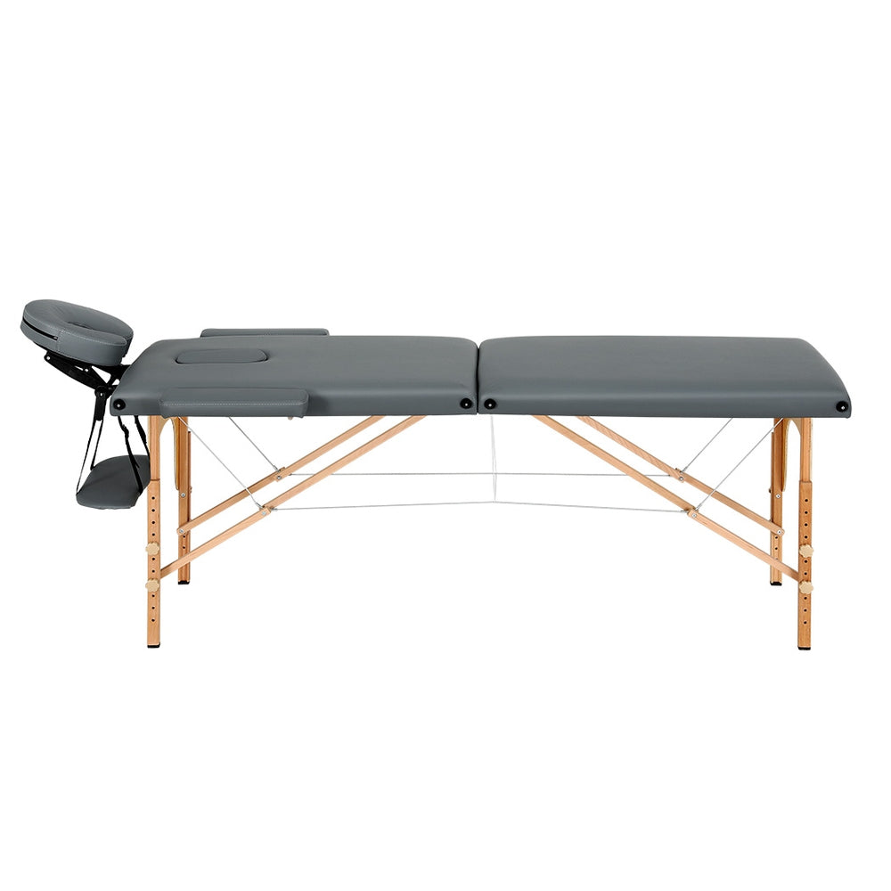 Zenses Massage Table 56cm Portable 2 Fold Wooden Beauty Bed Grey-2