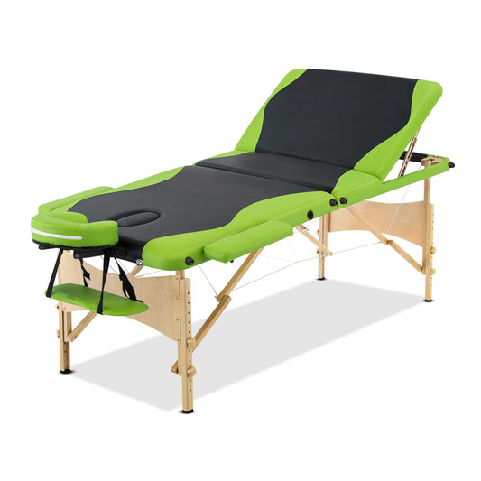 Zenses Massage Table 70cm Portable 3 Fold Wooden Beauty Bed Green-0