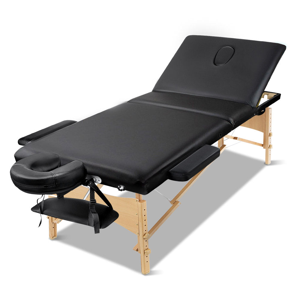 Zenses Massage Table 60cm Portable 3 Fold Wooden Beauty Bed Black-0