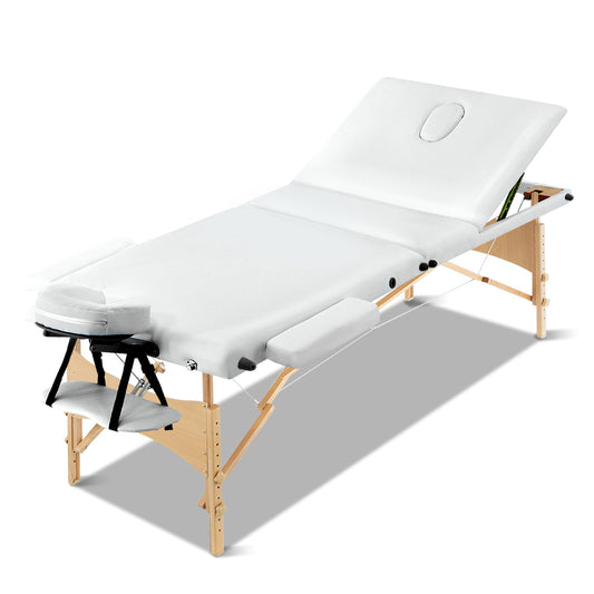 Zenses Massage Table 70cm Portable 3 Fold Wooden Beauty Bed White-0