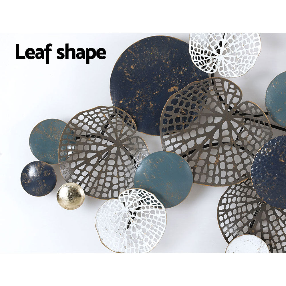 Artiss Metal Wall Art Hanging Sculpture 132cm Home Decor Leaf Circles Blue-4