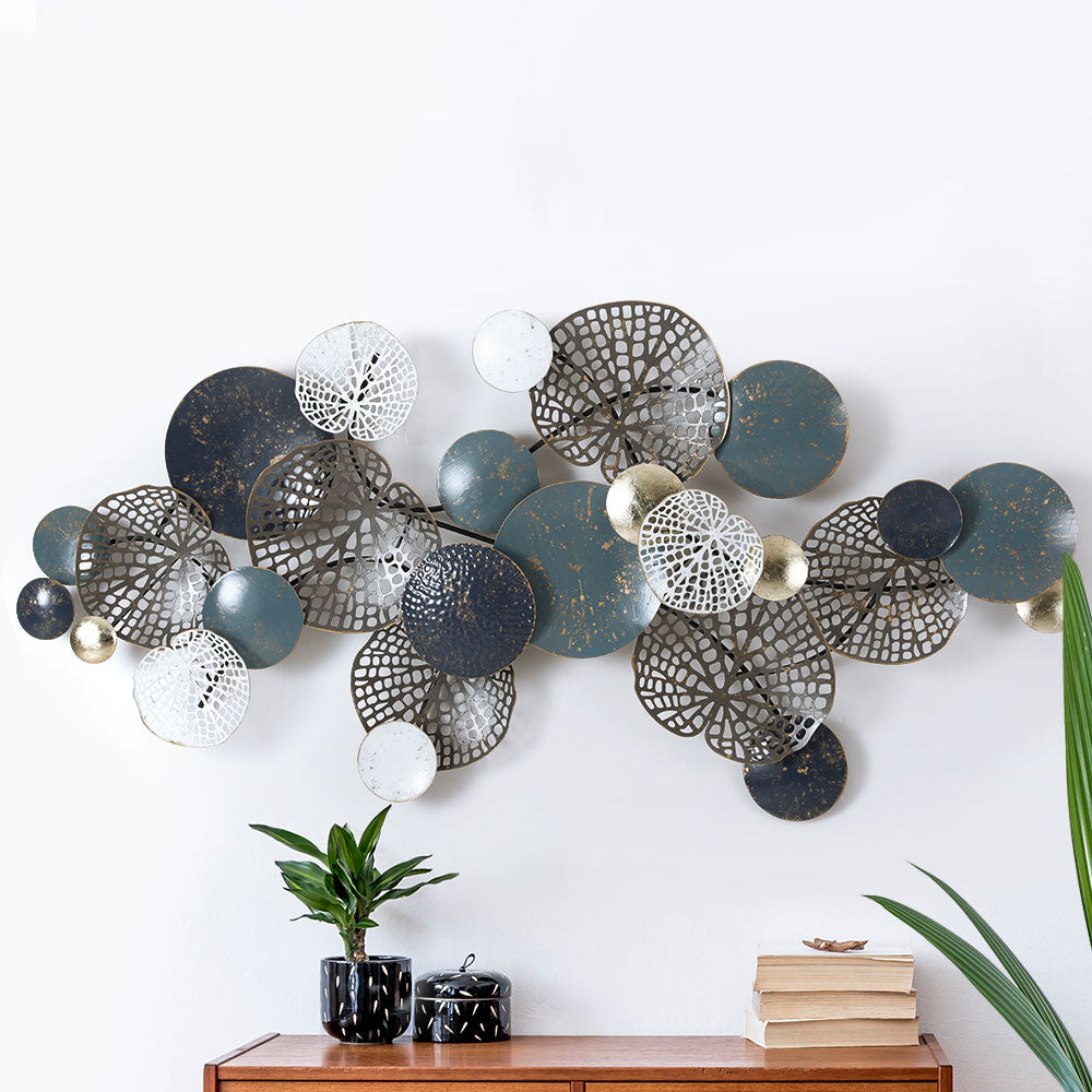 Artiss Metal Wall Art Hanging Sculpture 132cm Home Decor Leaf Circles Blue-6