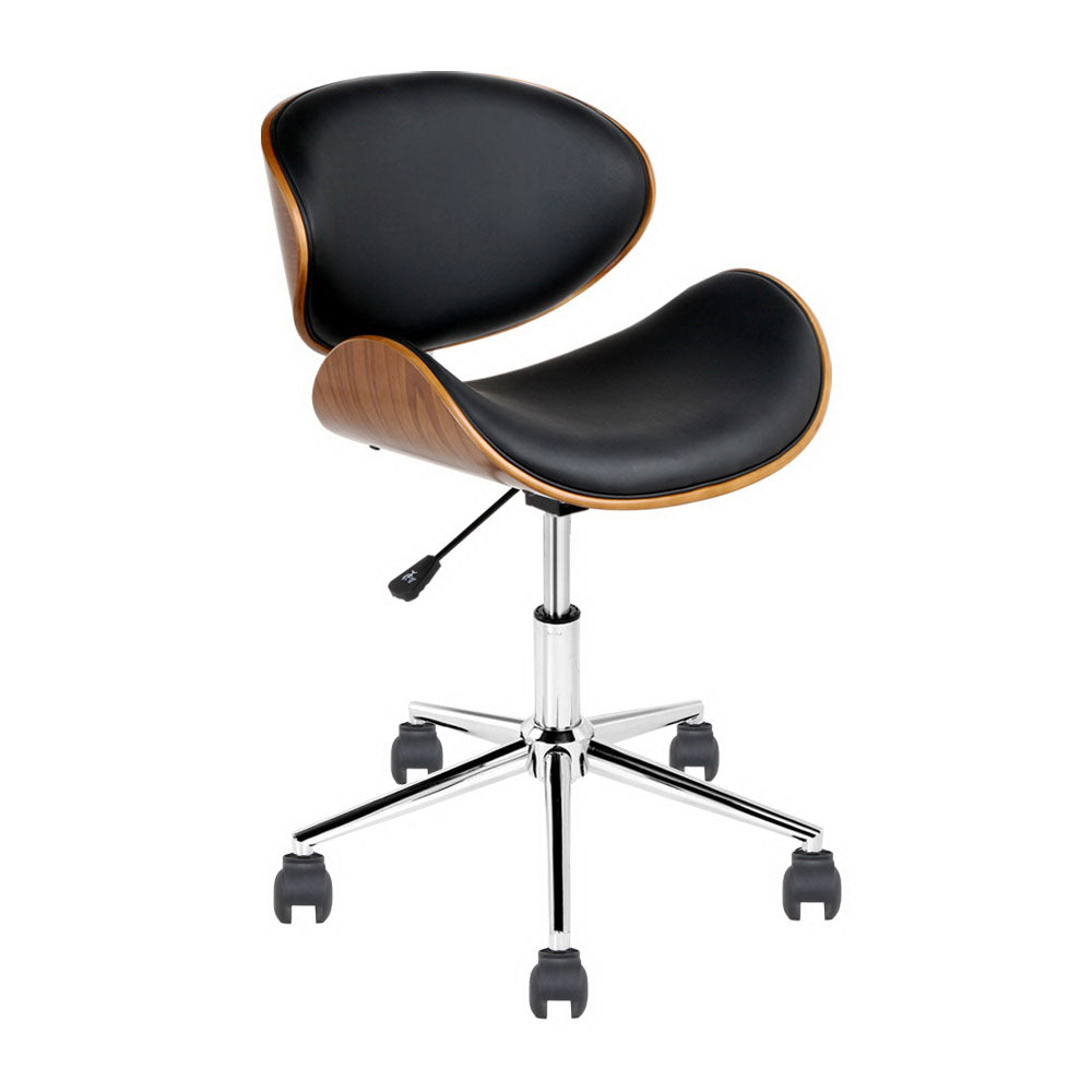 Artiss Wooden Office Chair Leather Seat Black-0