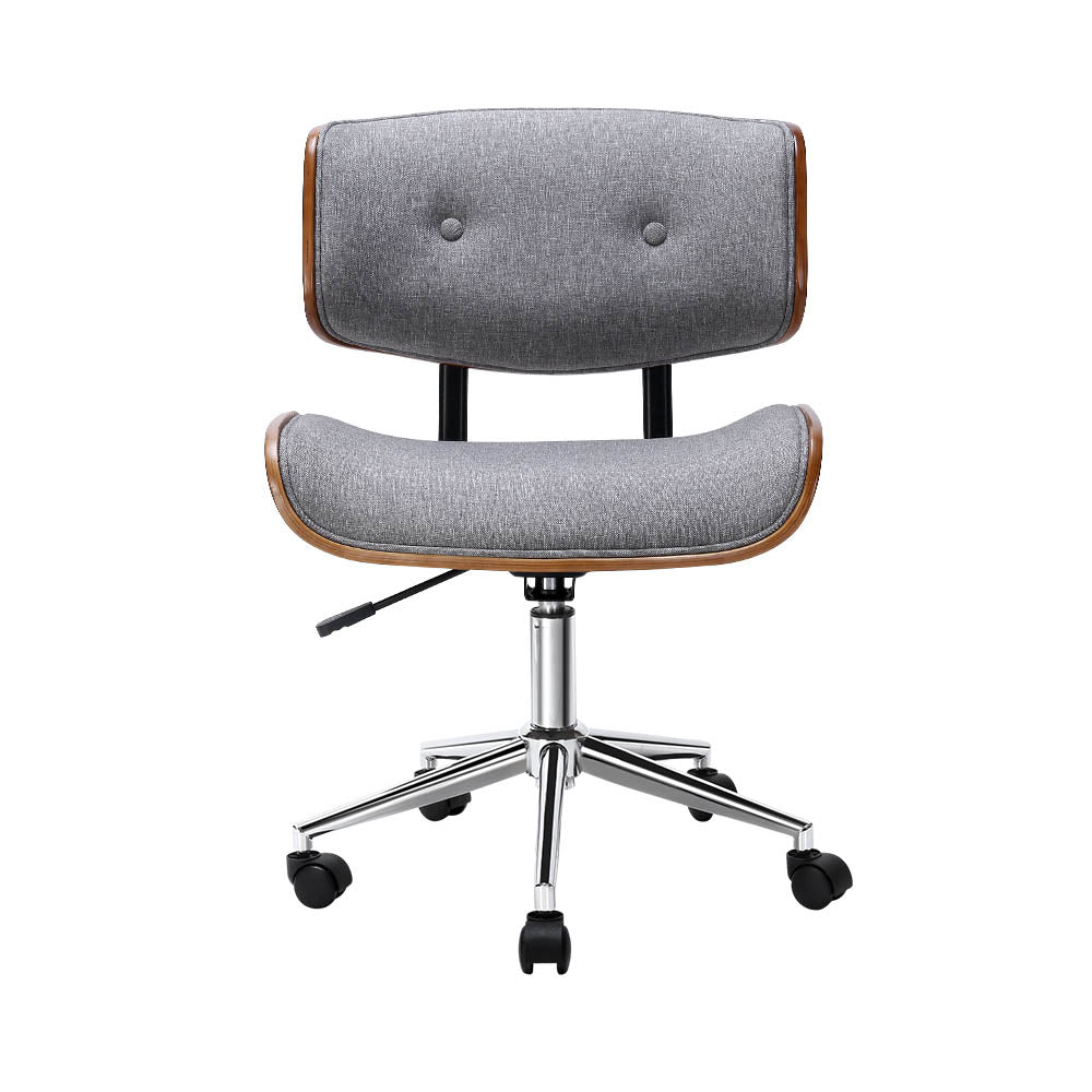 Artiss Wooden Office Chair Fabric Seat Grey-2