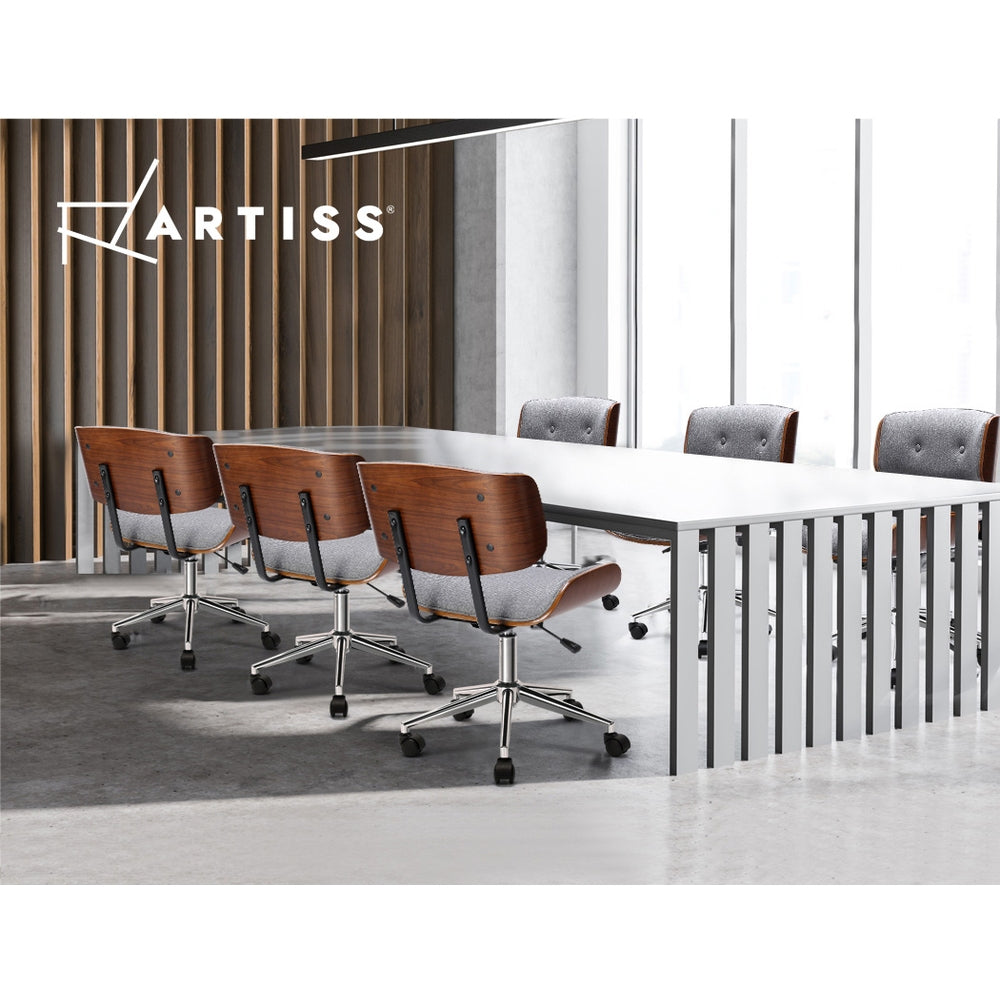 Artiss Wooden Office Chair Fabric Seat Grey-6